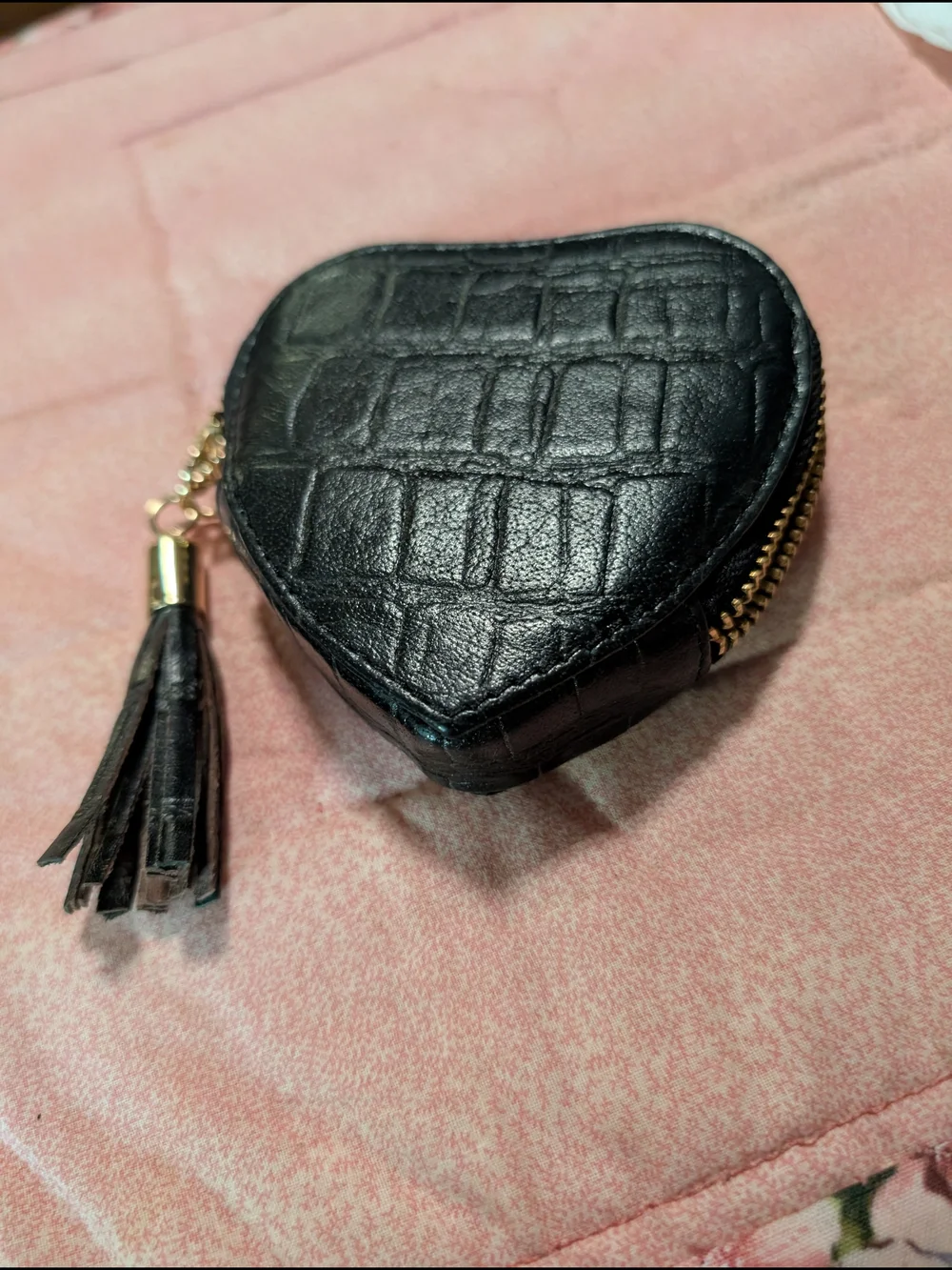 OSPREY Black Heart-Shaped Coin Pouch with Gold Hardware